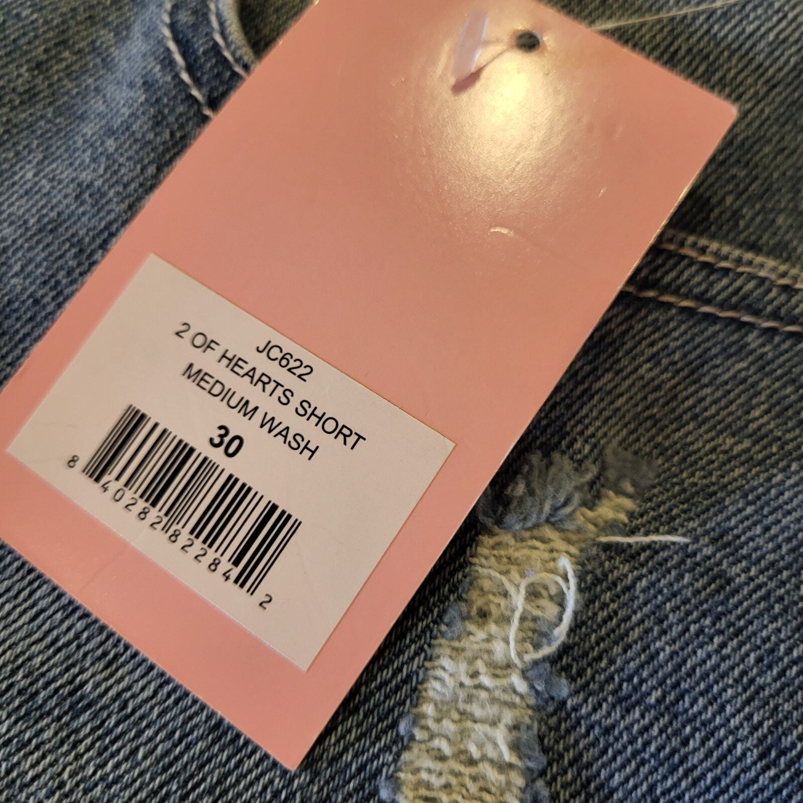Juicy Couture Two of Hearts Medium Wash 30 Cutoff Jean Shorts zip 