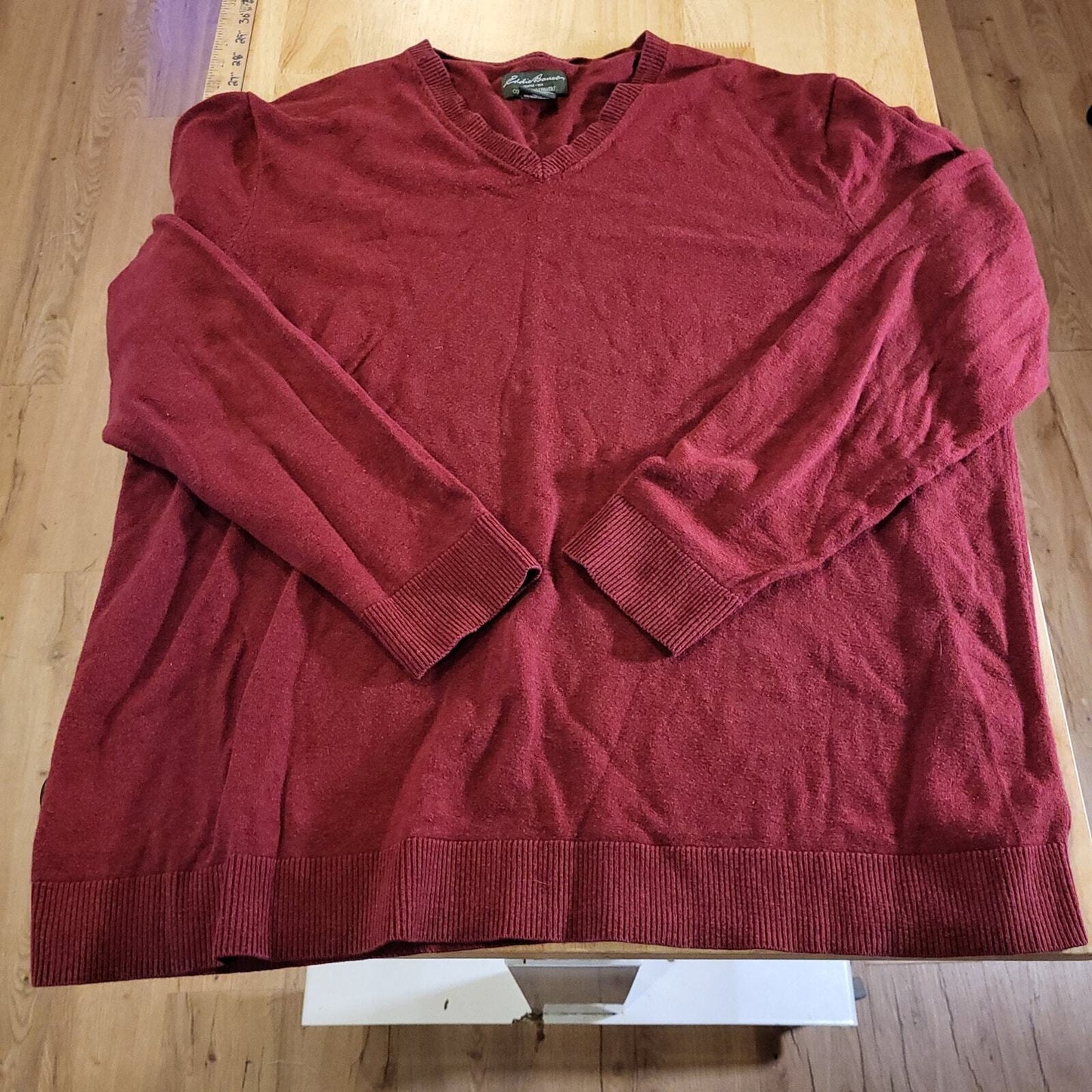 Eddie Bauer Cotton Cashmere Made in USA TXL V-neck Sweater Burgundy Maroon