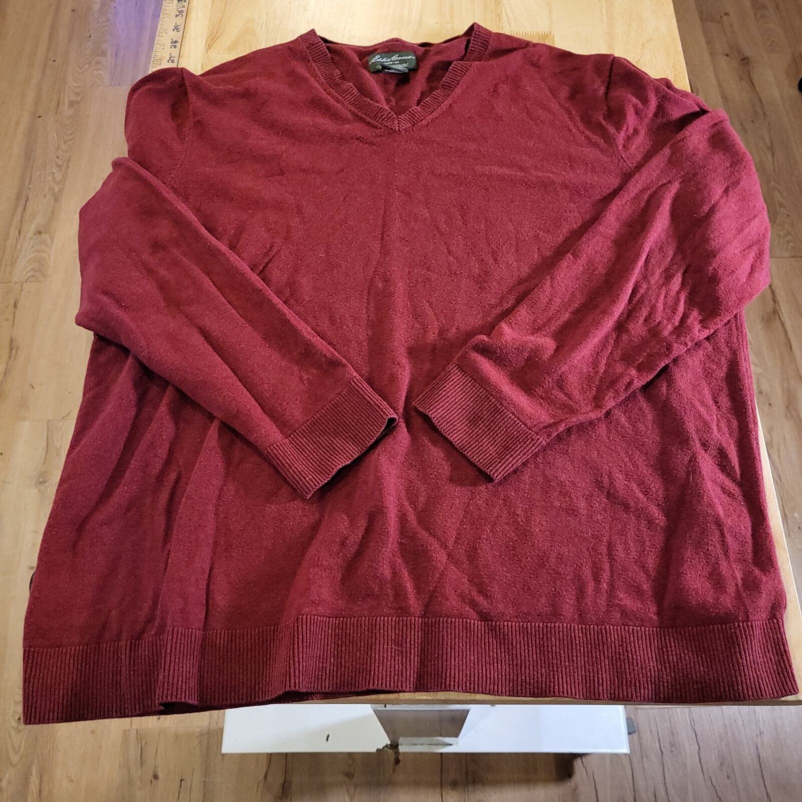 Eddie Bauer Cotton Cashmere Made in USA TXL V-neck Sweater Burgundy Maroon