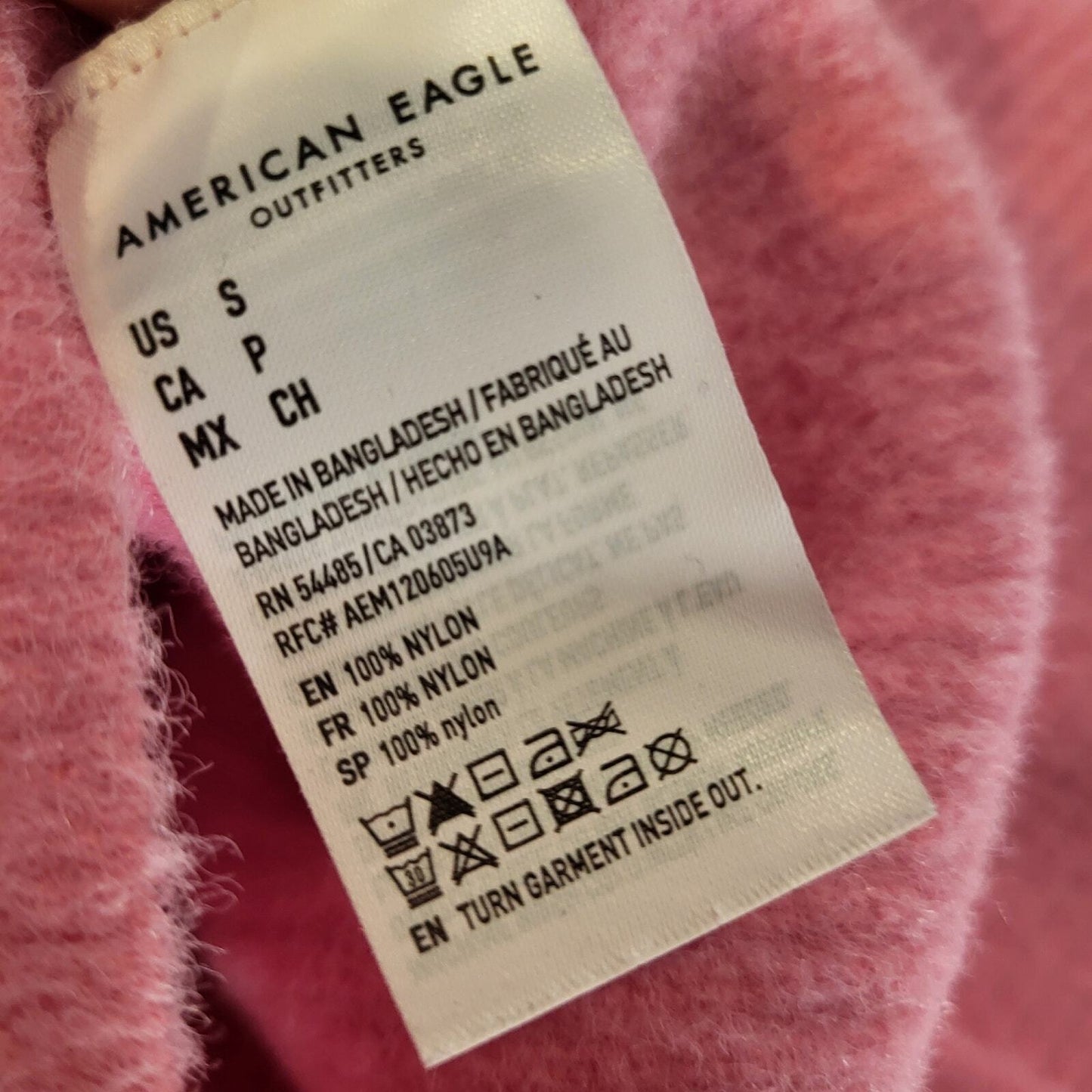 American Eagle Pink Nylon Cardigan Buttons Small 22" Pit To Pit Long Sleeve 