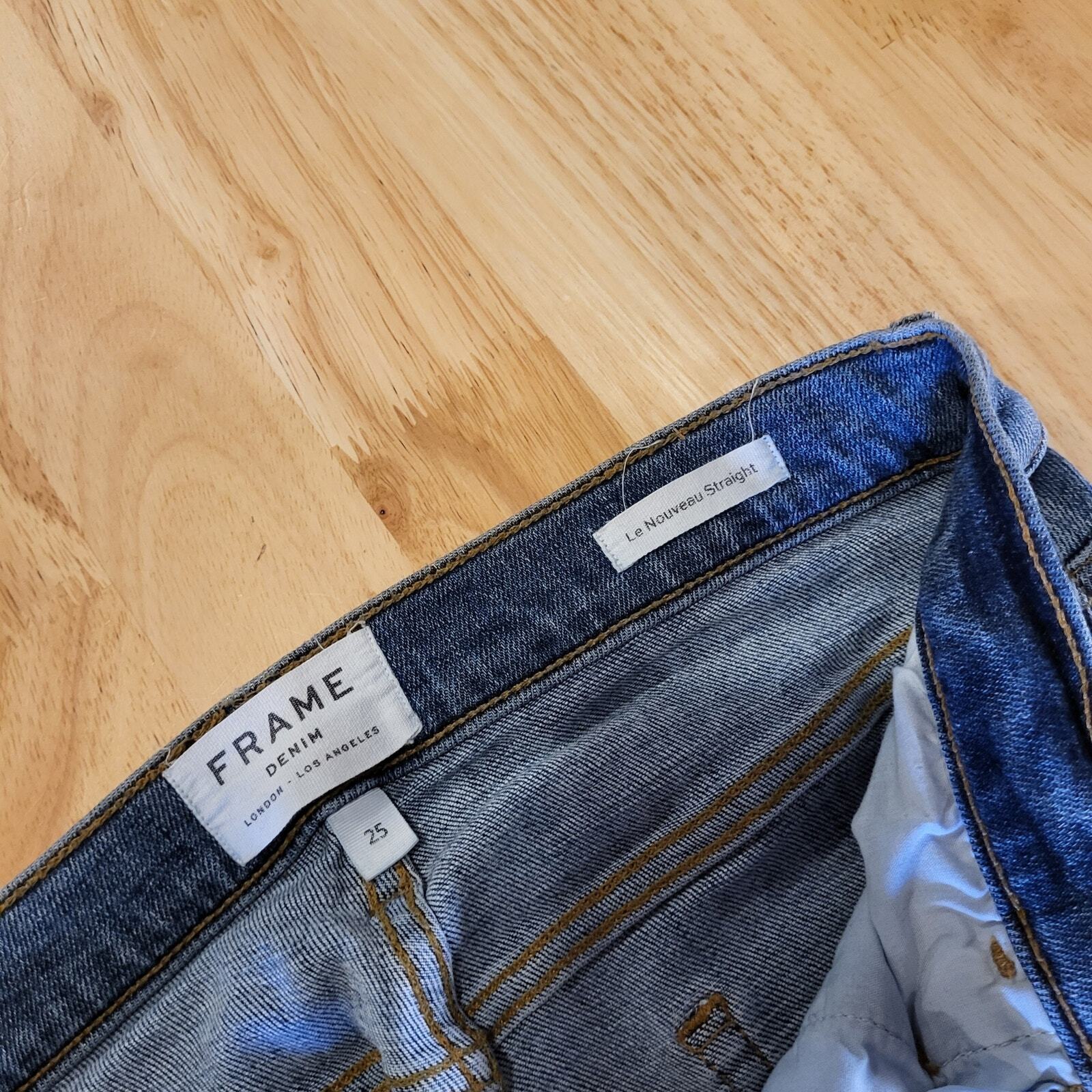 Frame Le Nouveau Straight 25 Front Slit Distressed Hem Denim Jeans USA
