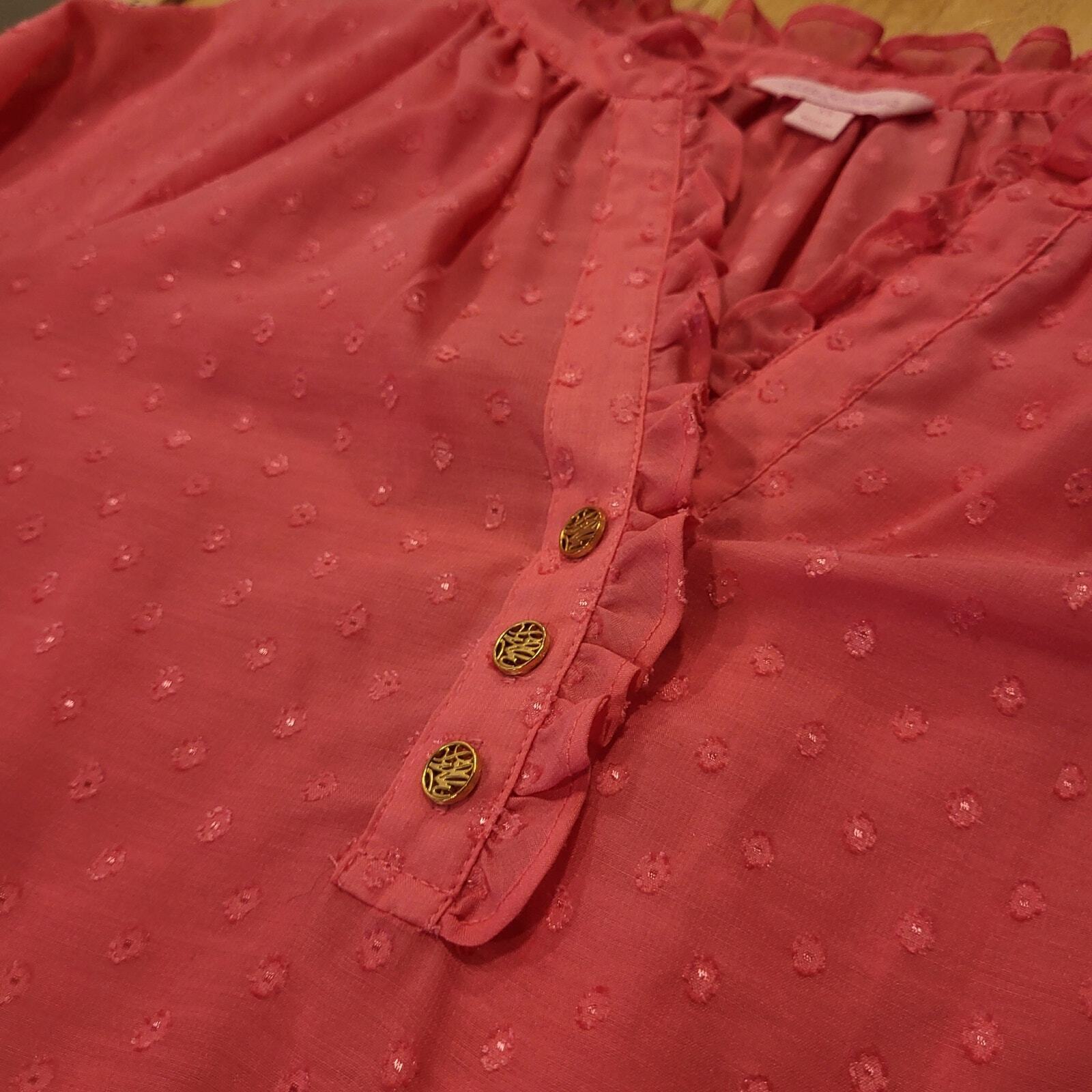 Lilly Pulitzer Pink Ruffle Button Collar Puff Sleeve Polka Dot Blouse S