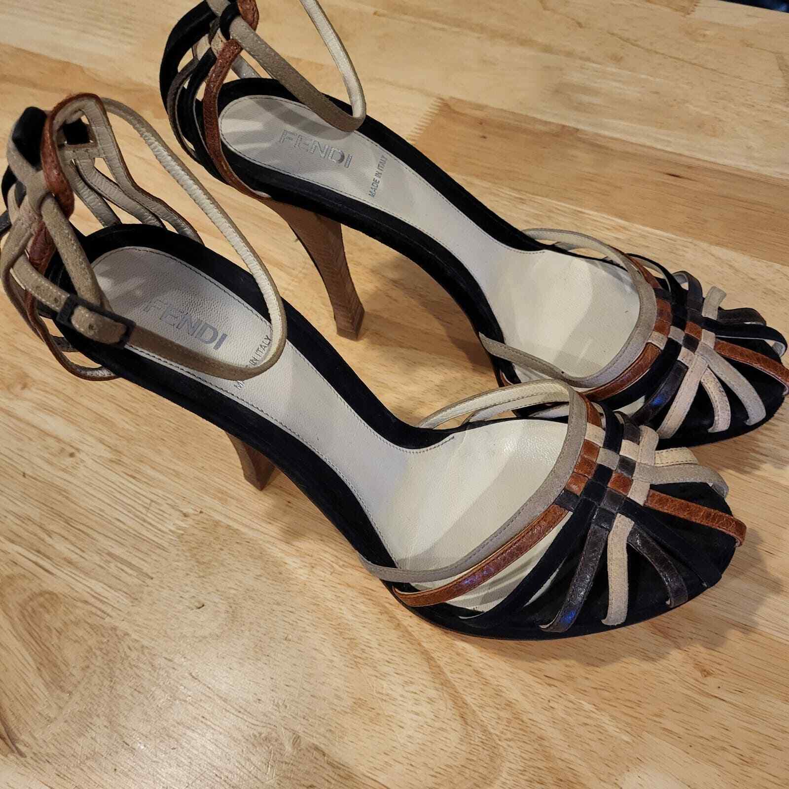 Strappy Leather Multi-color Fendi Stilletto Heals 41 Ankle Strap 