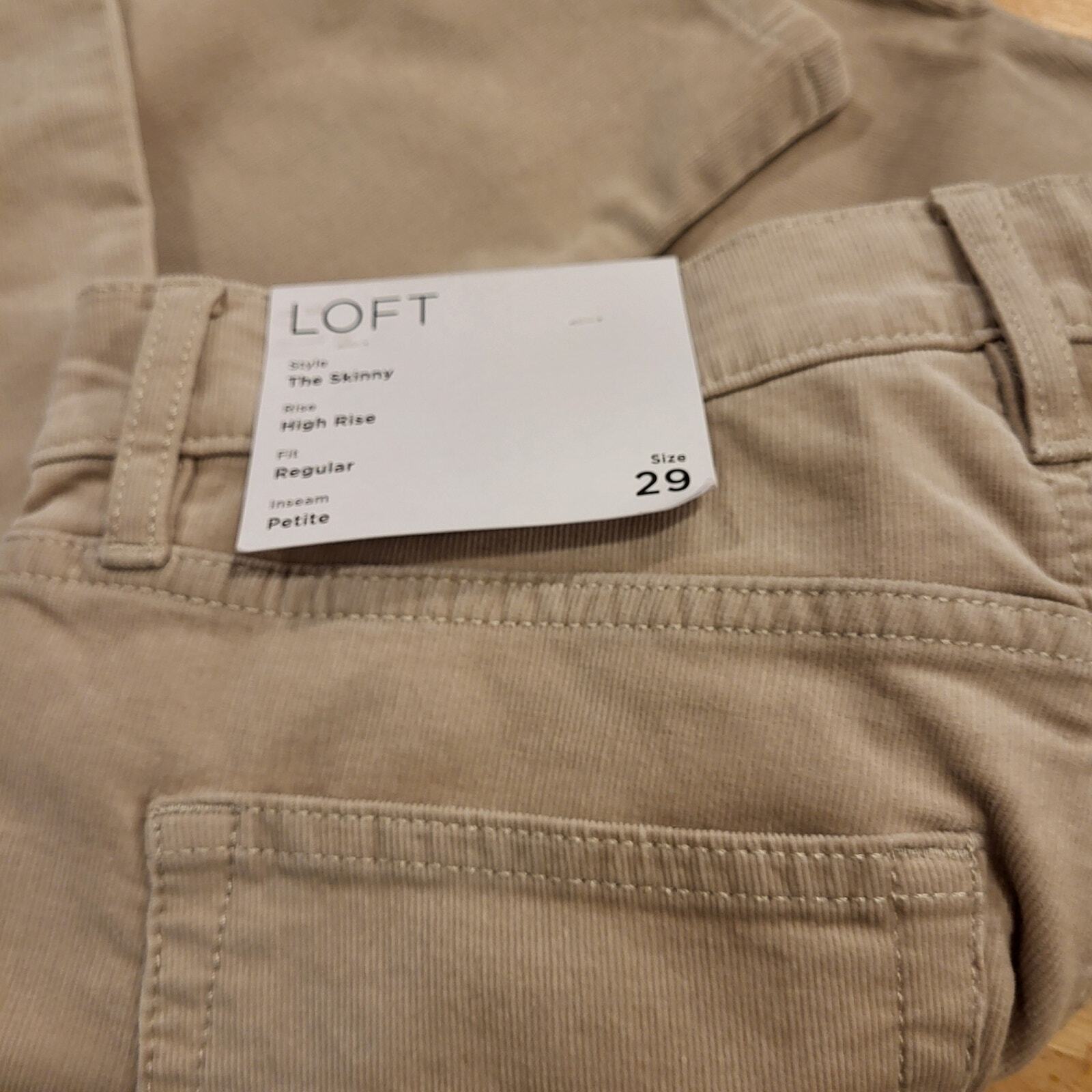 NWT Loft The Skinny High-Rise Petite 29 Khaki Beige Corduroy  37" Length