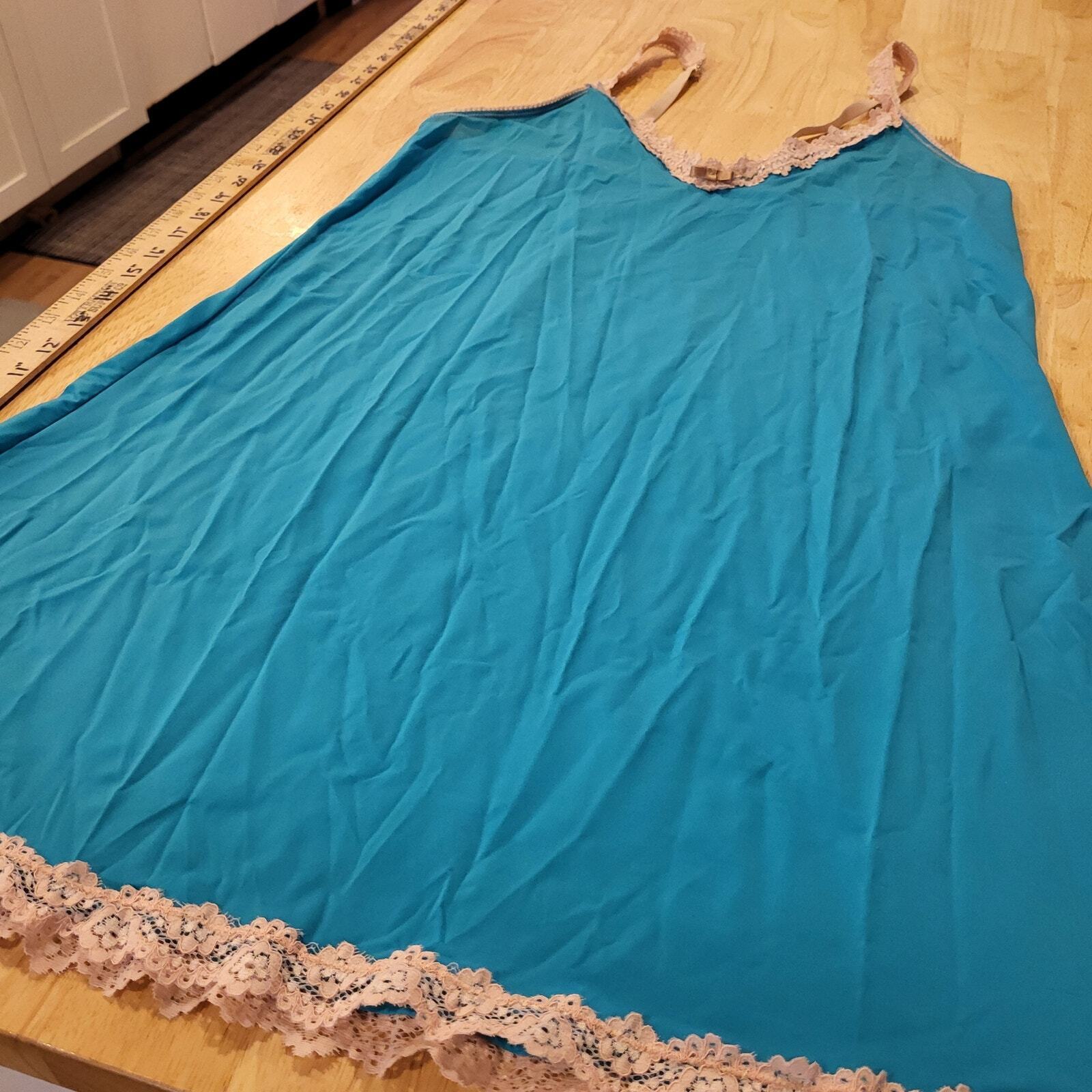 Honeydew Blue & Pink Lace Short Strappy Nighty Slip Dress Large