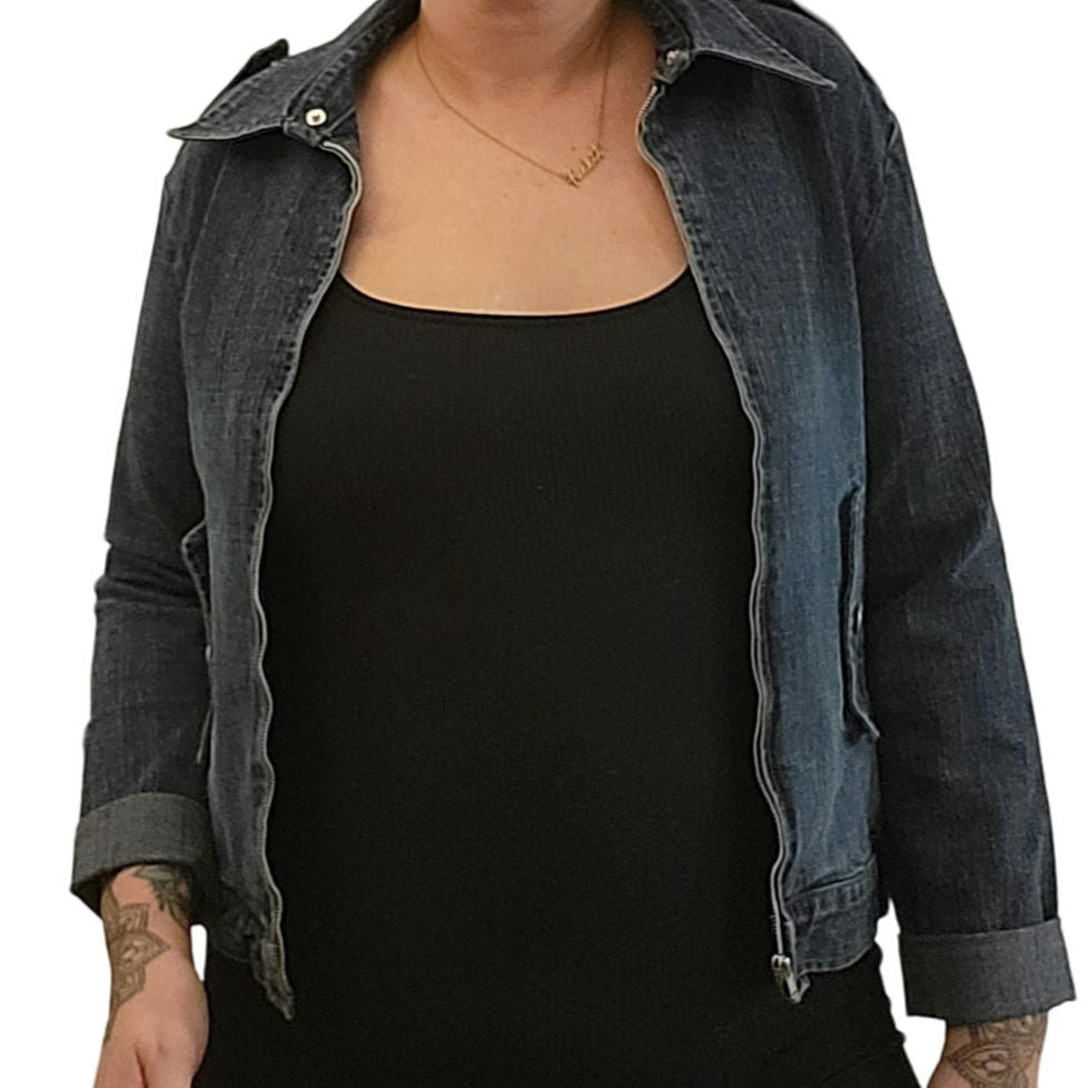Kenzis Size 6 Denim Jacket Pockets zip Stretch 18" pit to pit