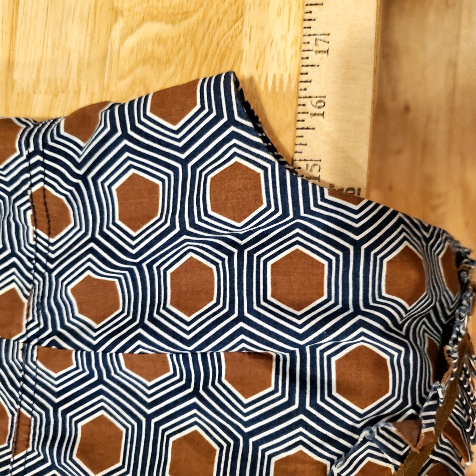 Geometric Tory Burch Sleeveless Blouse Cotton Pleated detail Blue brown