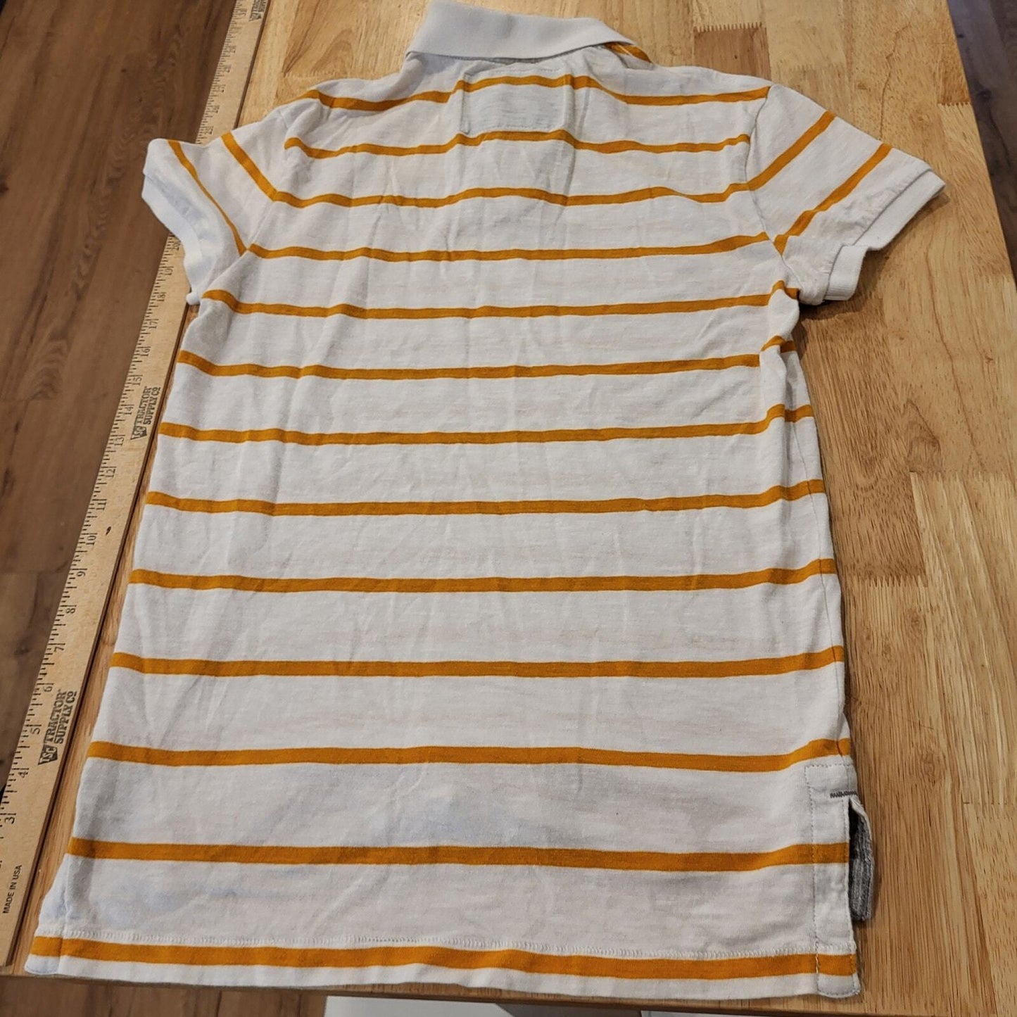 American Eagle Outfitters XS Polo Orange Striped White Collared Short Sleeve
