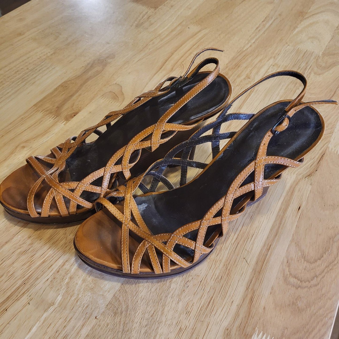 Light Brown Strappy Wedge Aldo Shoes Sling Back Size 8