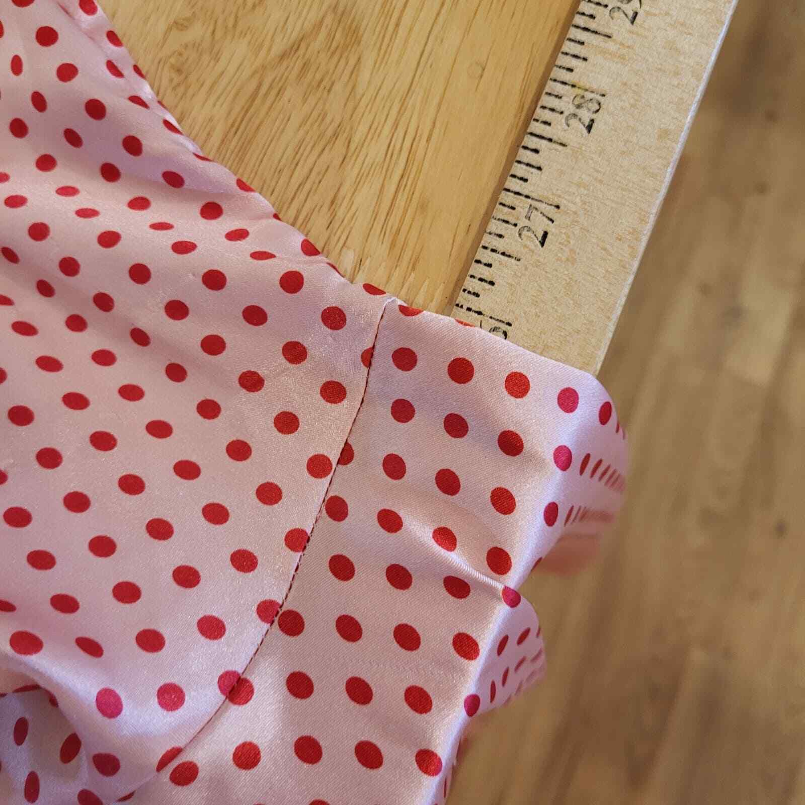 Pink & Red Polka Dot Satin Short Robe Lace Detail 26" Pit To Pit