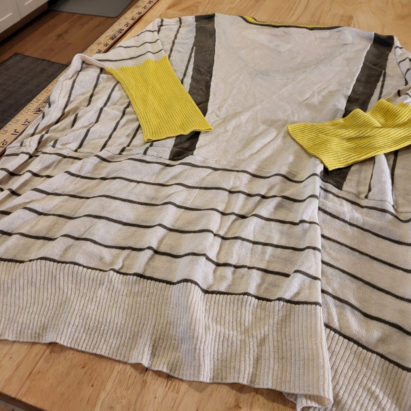 NWT La Made Yellow White Cotton Wool Cashmere Blend Stripe V-Neck Sweater