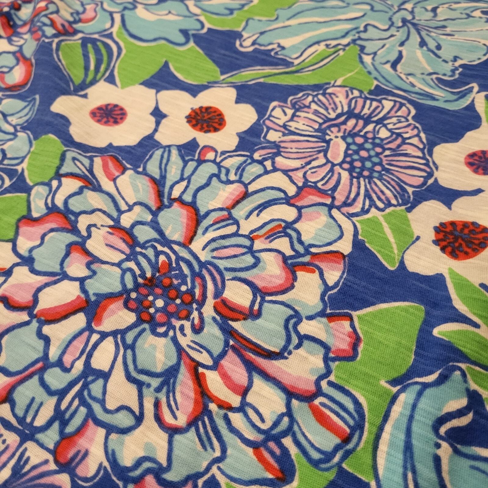 Lilly Pulitzer Blue & Green Short Sleeve V-Neck Gathered Sleeve T-shirt S