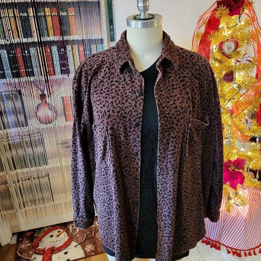 Avon vintage faux suede Brown leopard print colored button up blend XL
