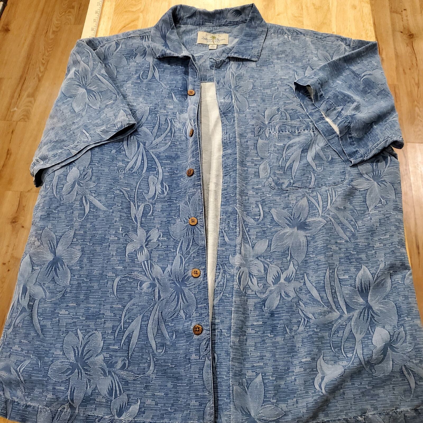 Blue Washable Silk Hawaiian Button Down XL Island Shores