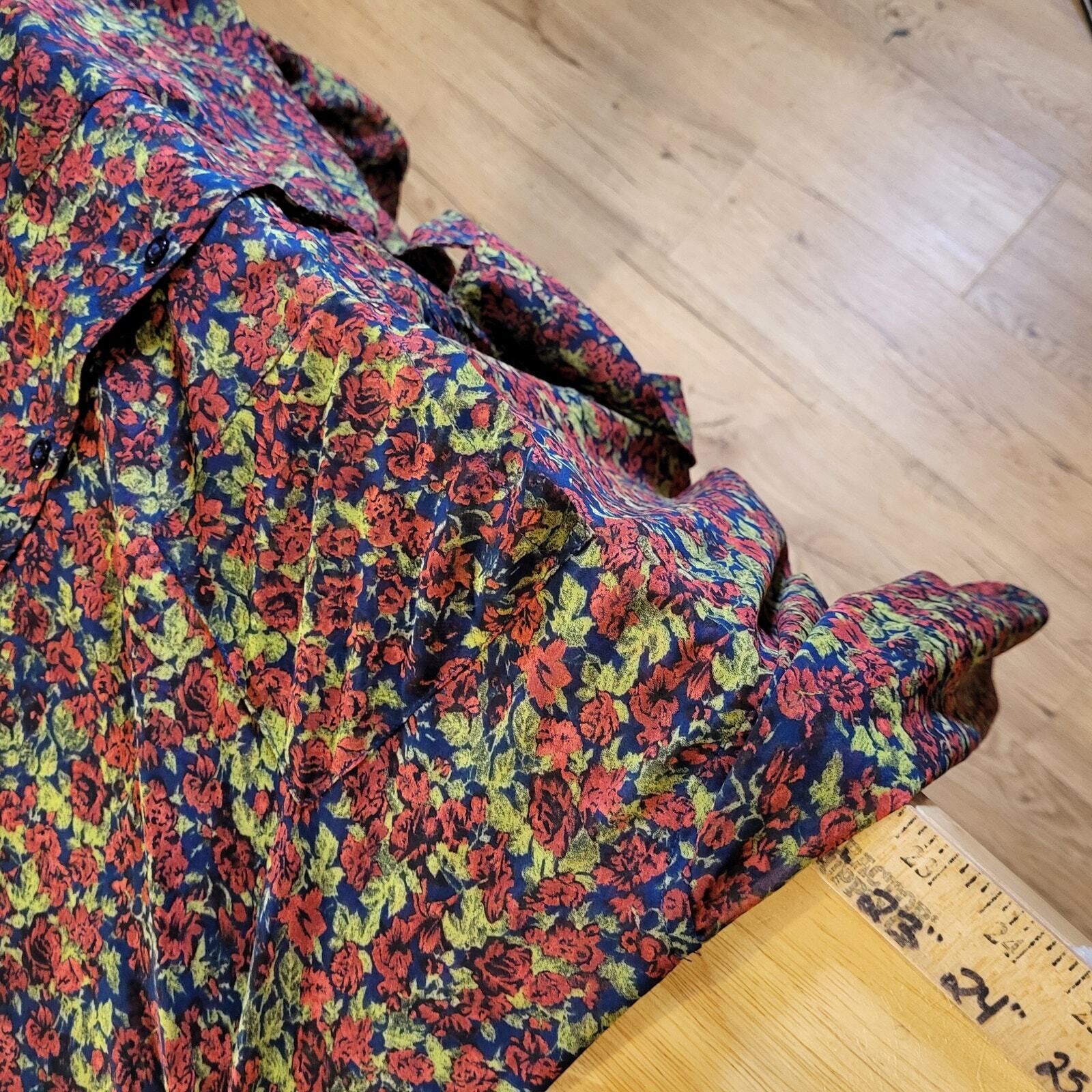 Free People Burgundy Floral Button Down Collared Shirt Small
