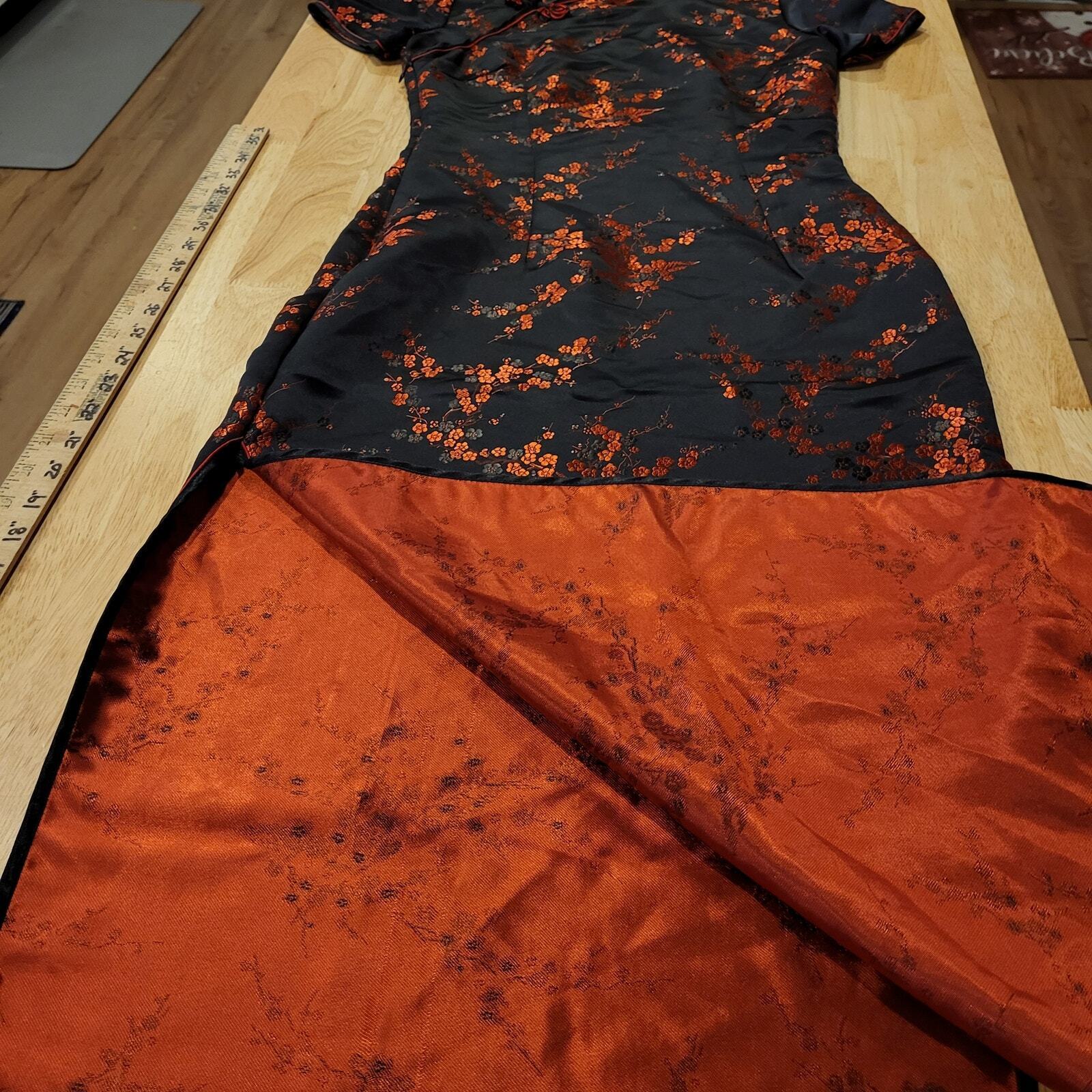 Black & Red Brocade Traditional Chinese Satin Floral Dress Mandarin Collar 15' p