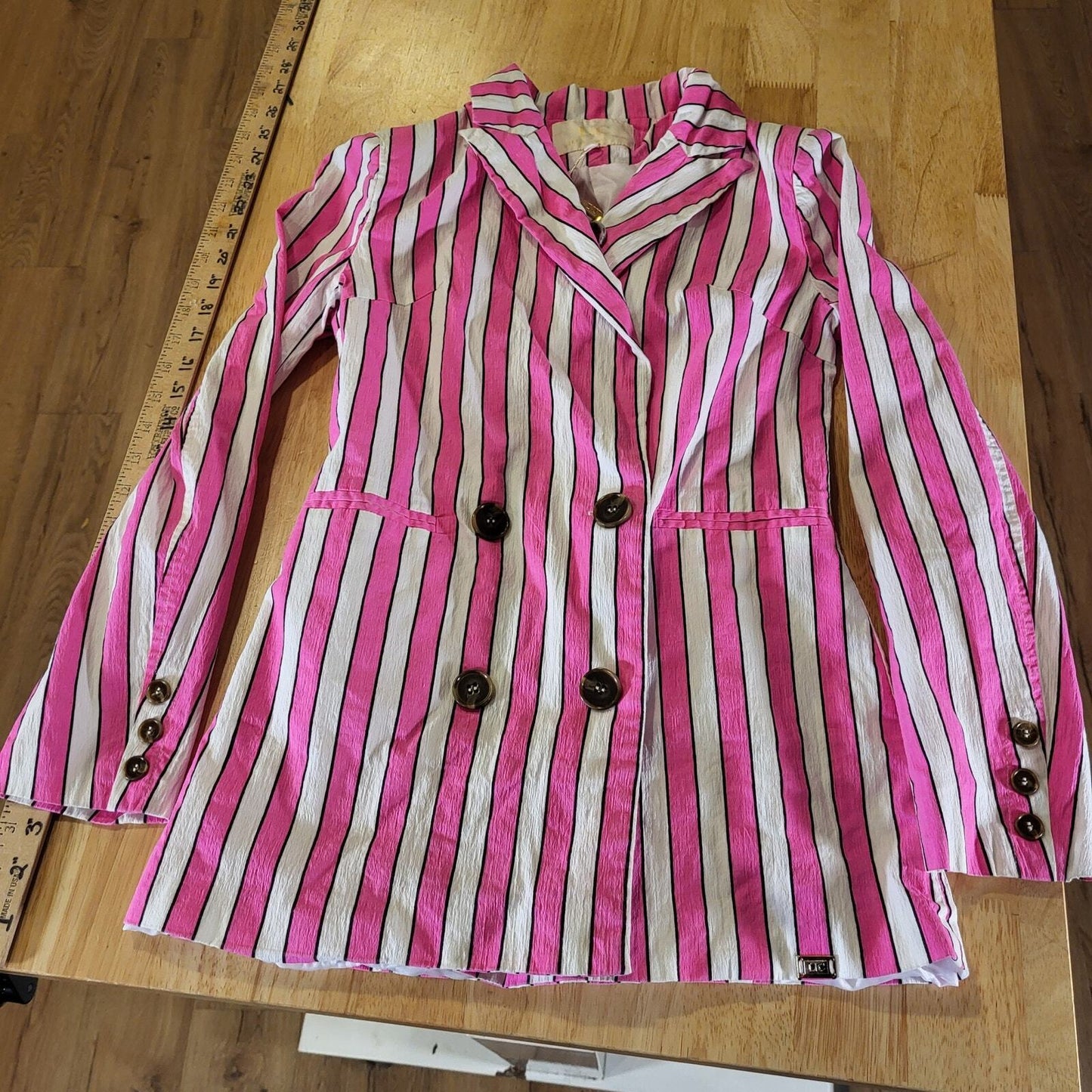 NWT Lauren Conrad Neon Pink Striped Blazer vibrant Colorful Pockets Lined Sm