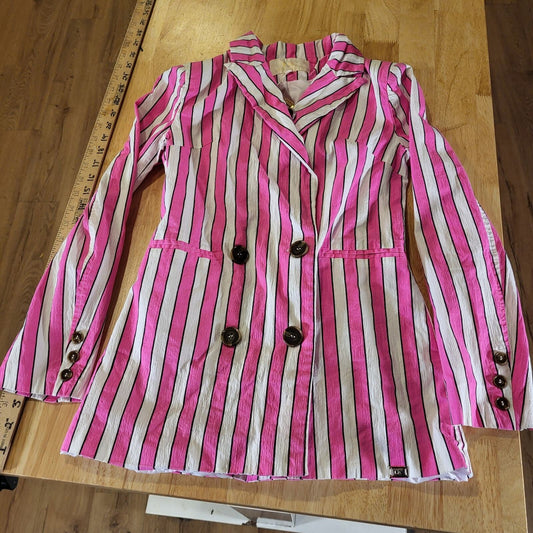 NWT Lauren Conrad Neon Pink Striped Blazer vibrant Colorful Pockets Lined Sm