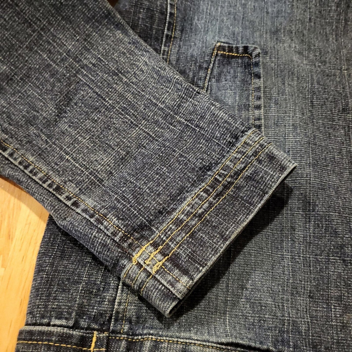 Kenzis Size 6 Denim Jacket Pockets zip Stretch 18" pit to pit