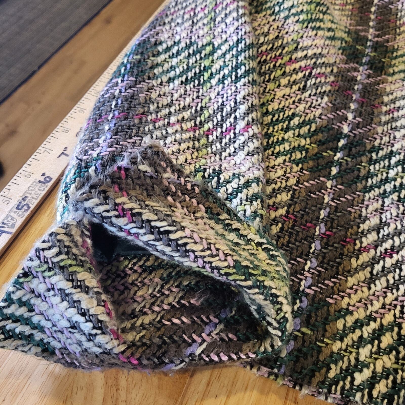 Kasper Pink & Green Short Coat Collared Size 8 Tweed Plaid Cuff 
