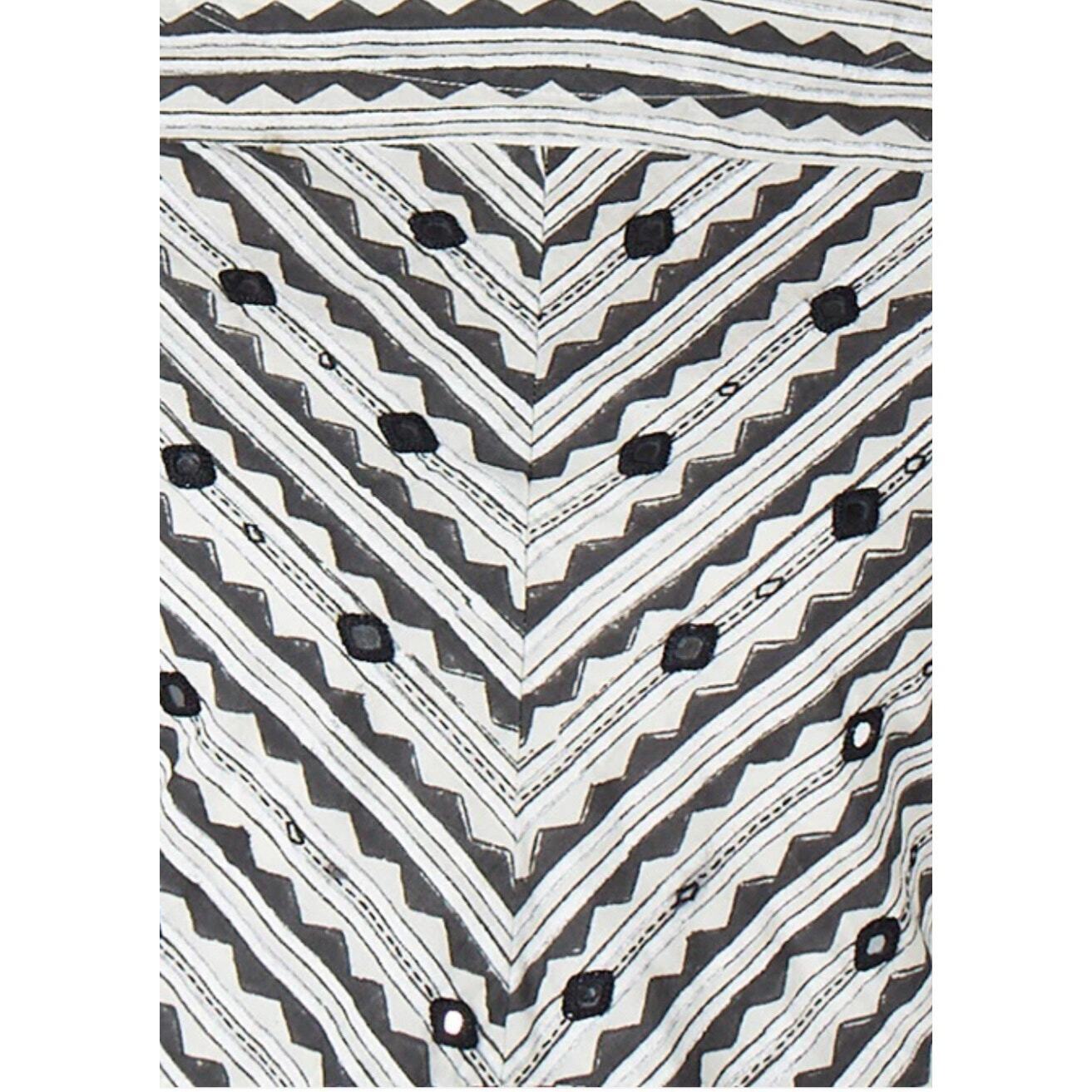 Okhai Geometric Hand Block Print "The Ceo" Mirror Embroidery Indian Made Dress