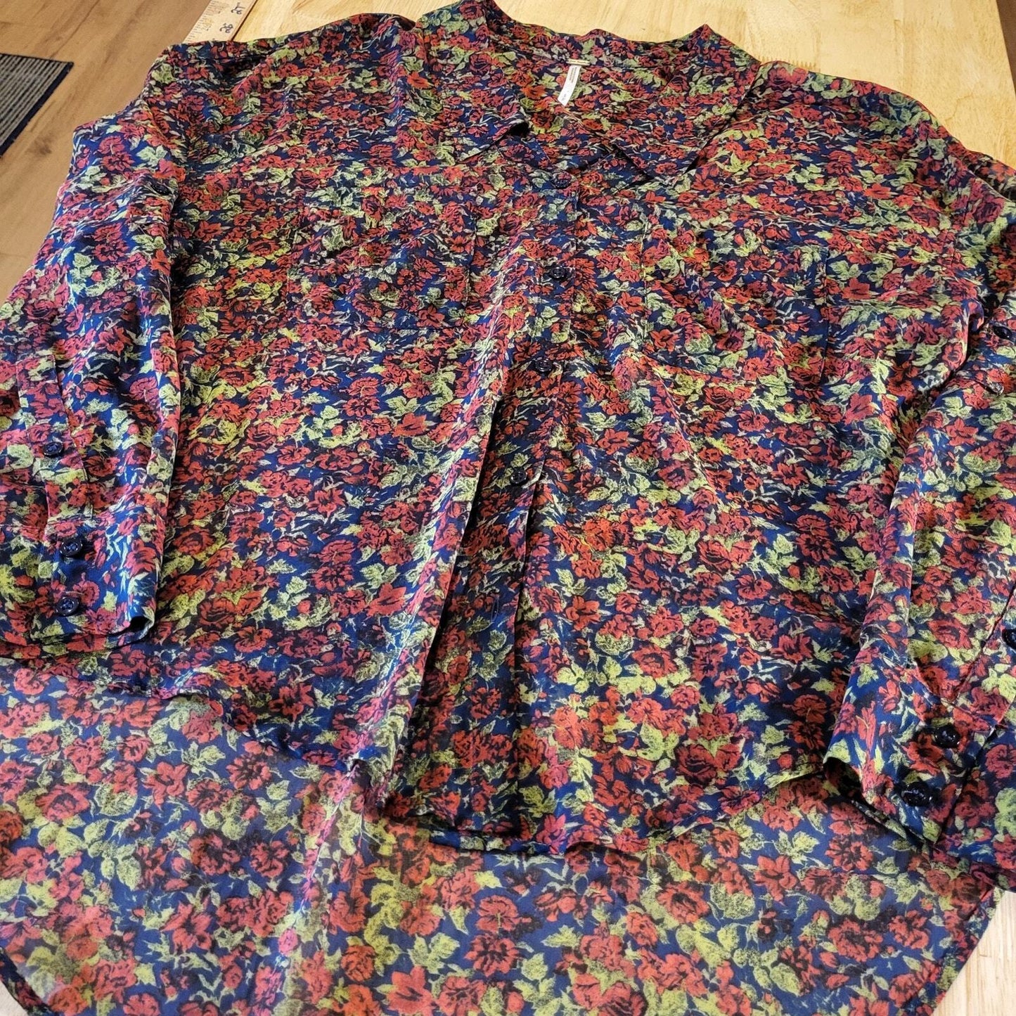 Free People Burgundy Floral Button Down Collared Shirt Small