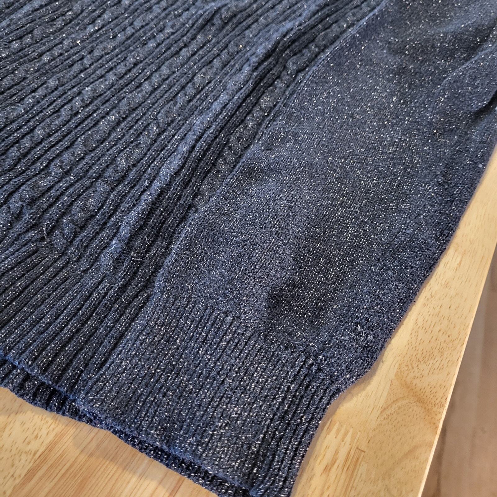Banana Republic Cotton Angora Blend Black Metallic Cable Knit Sweater Button Med