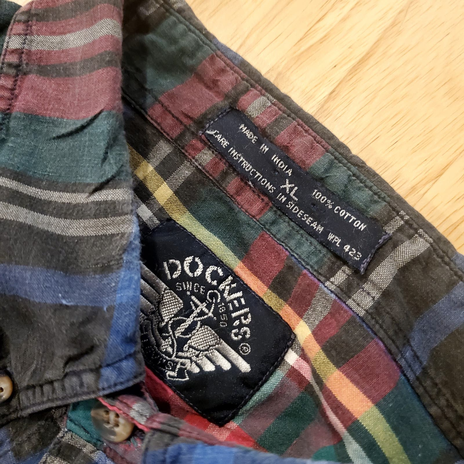 Dockers 100% Cotton XL Plaid Button Down (Small hole on shoulder)