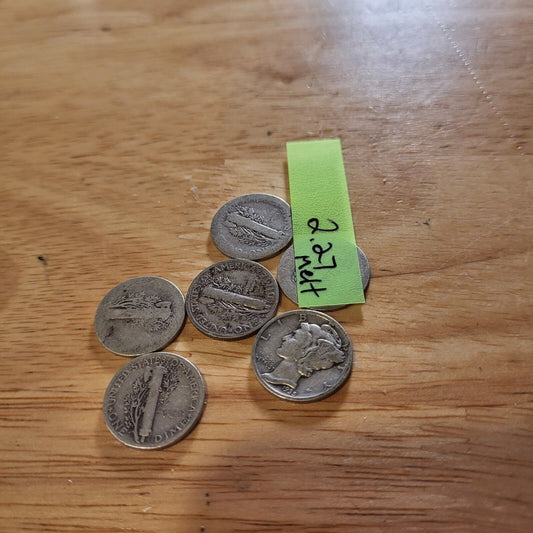 Mercury Dime Collection Worn 2.25g Silver each 6 coins Total  13.5g