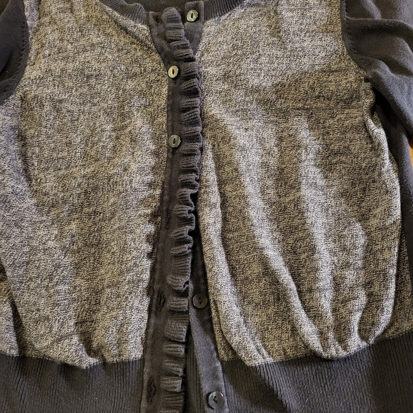 Van Heusen Studio 100% Cotton Button Cardigan Ruffle Detail Medium blue & gray