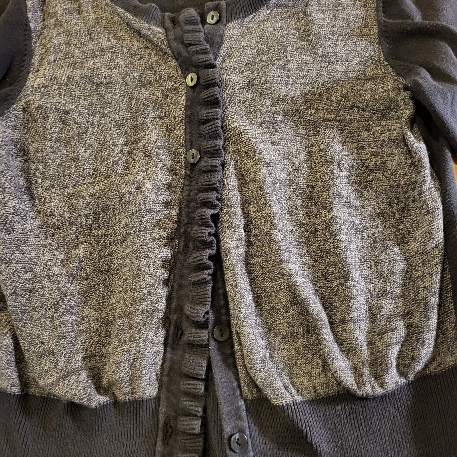 Van Heusen Studio 100% Cotton Button Cardigan Ruffle Detail Medium blue & gray