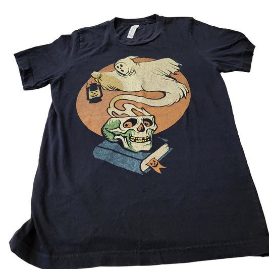 Small Black Bella Canvas Halloween T-Shirt Ghost Skull Orange Short Sleeve