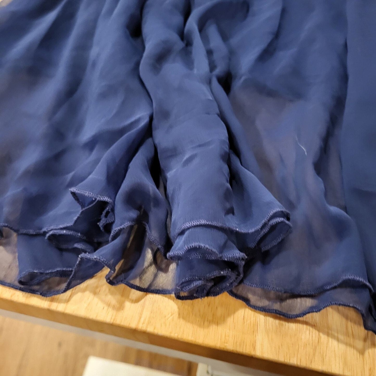 Matty M. Blue Elastic Waist Flowy Chiffon Lined Maxi Skirt Stretch Waist