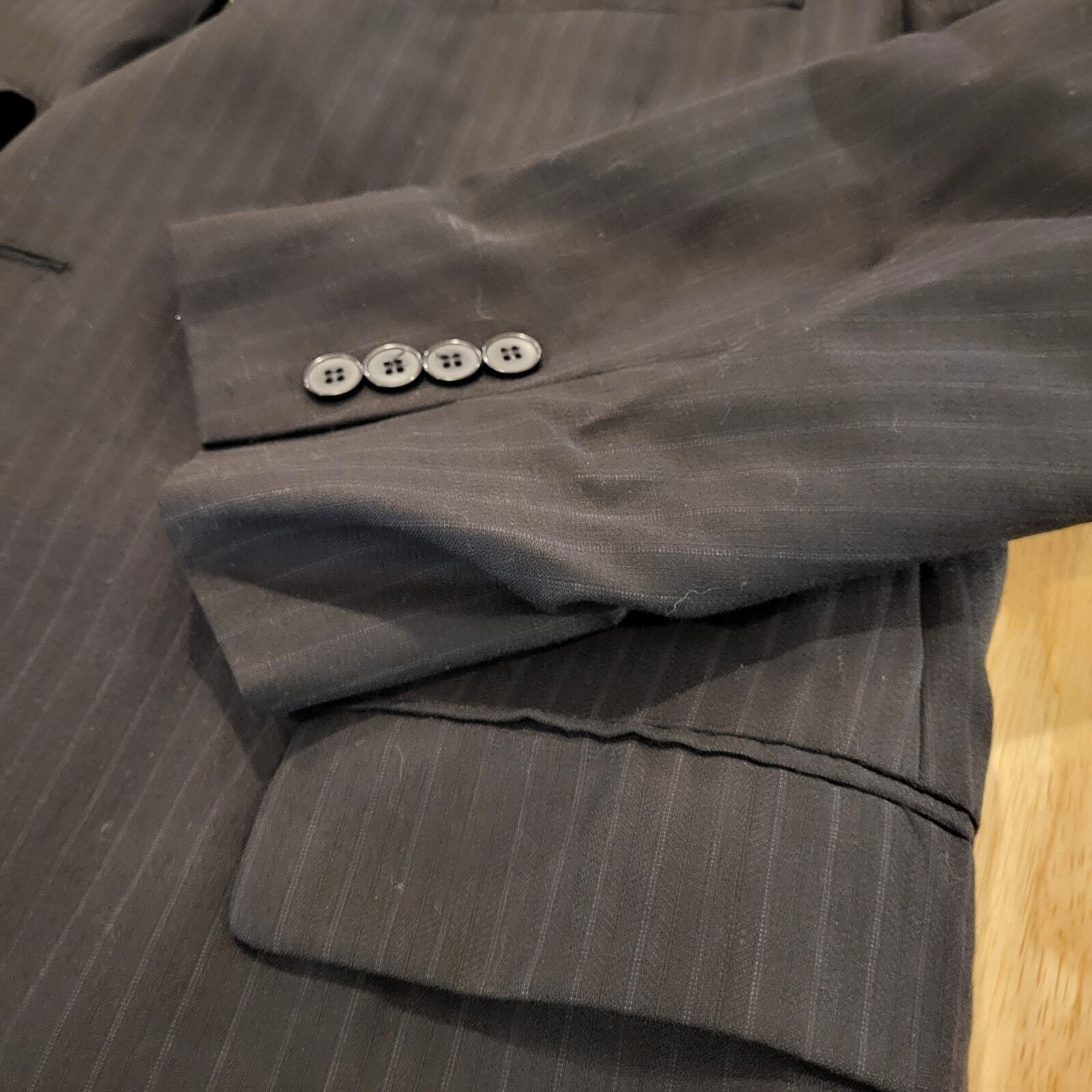 DKNY Black Pinstripe 100% Wool Suit jacket 32" Long 25" P2P
