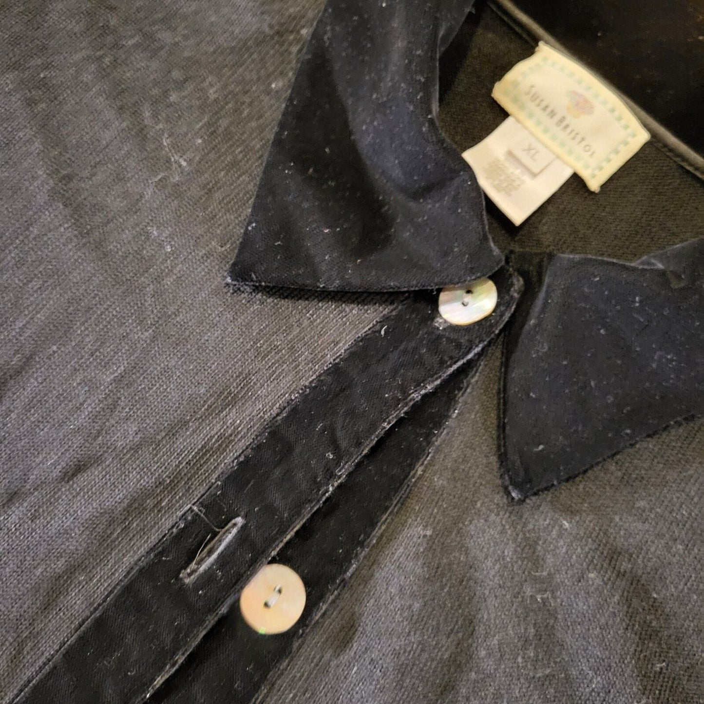 Susan Bristol Wool Blend Collard Black Lace Burnout Floral Button XL 