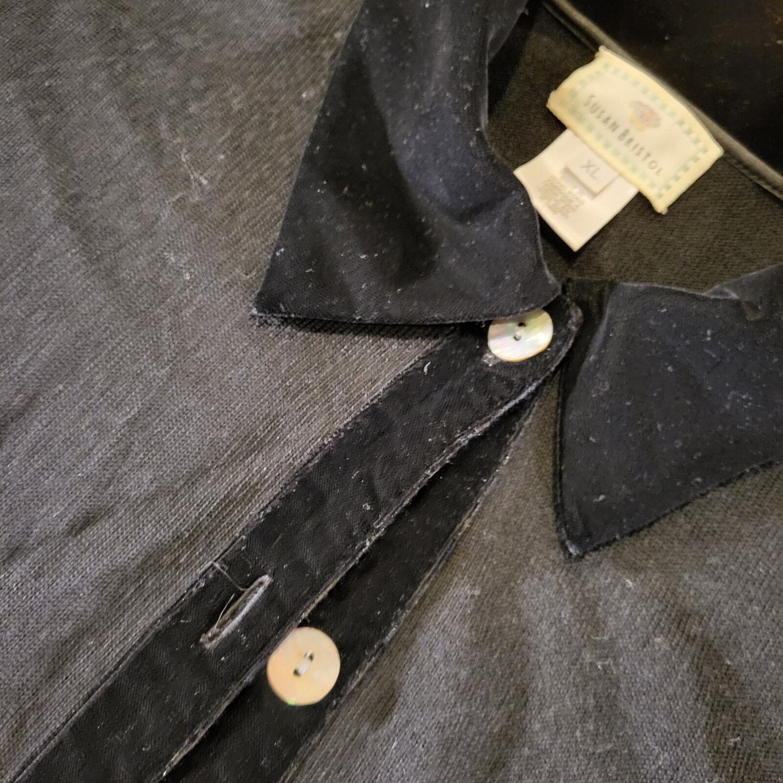 Susan Bristol Wool Blend Collard Black Lace Burnout Floral Button XL 