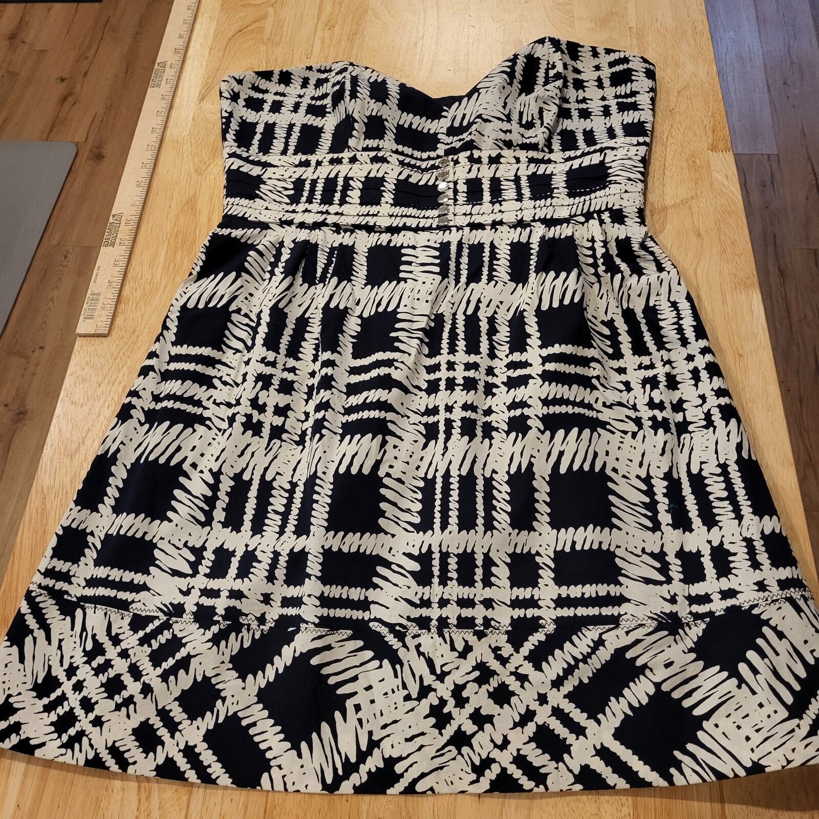 Karen Millen England Black & White  Checked Strapless Sweetheart Mini Dress 12
