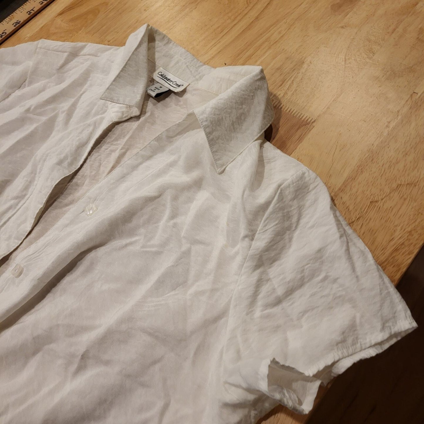 White Coldwater Creek Cotton Blend Short Sleeve Tie Front Button Down M