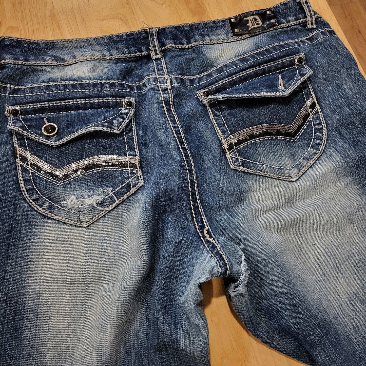 Vintage Dollhouse Jeans 40" Waist Ripped Crotch Damaged Y2K Craft