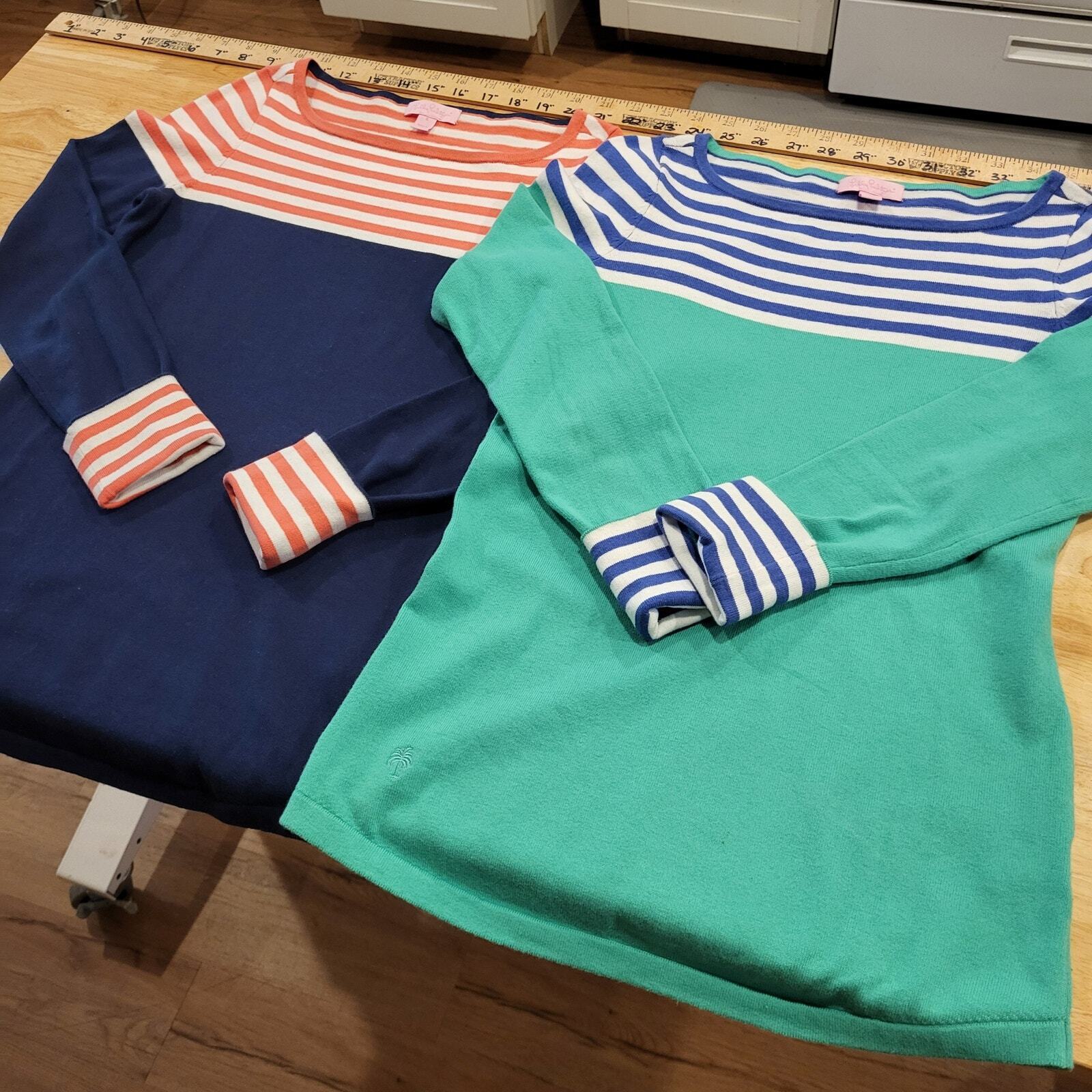 Lilly Pulitzer Lot of 2 Striped Color Blocked Sweaters Blue Green Salmon White S