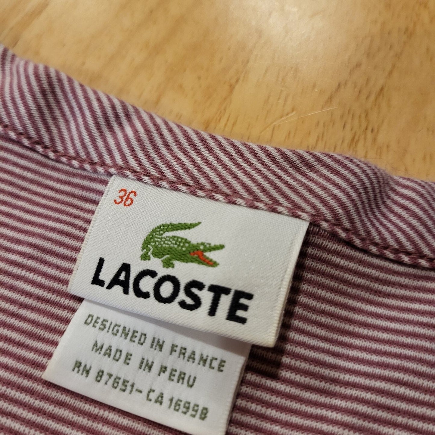 Lacoste Burgundy Short Sleeve Jersey Striped T-shirt 38