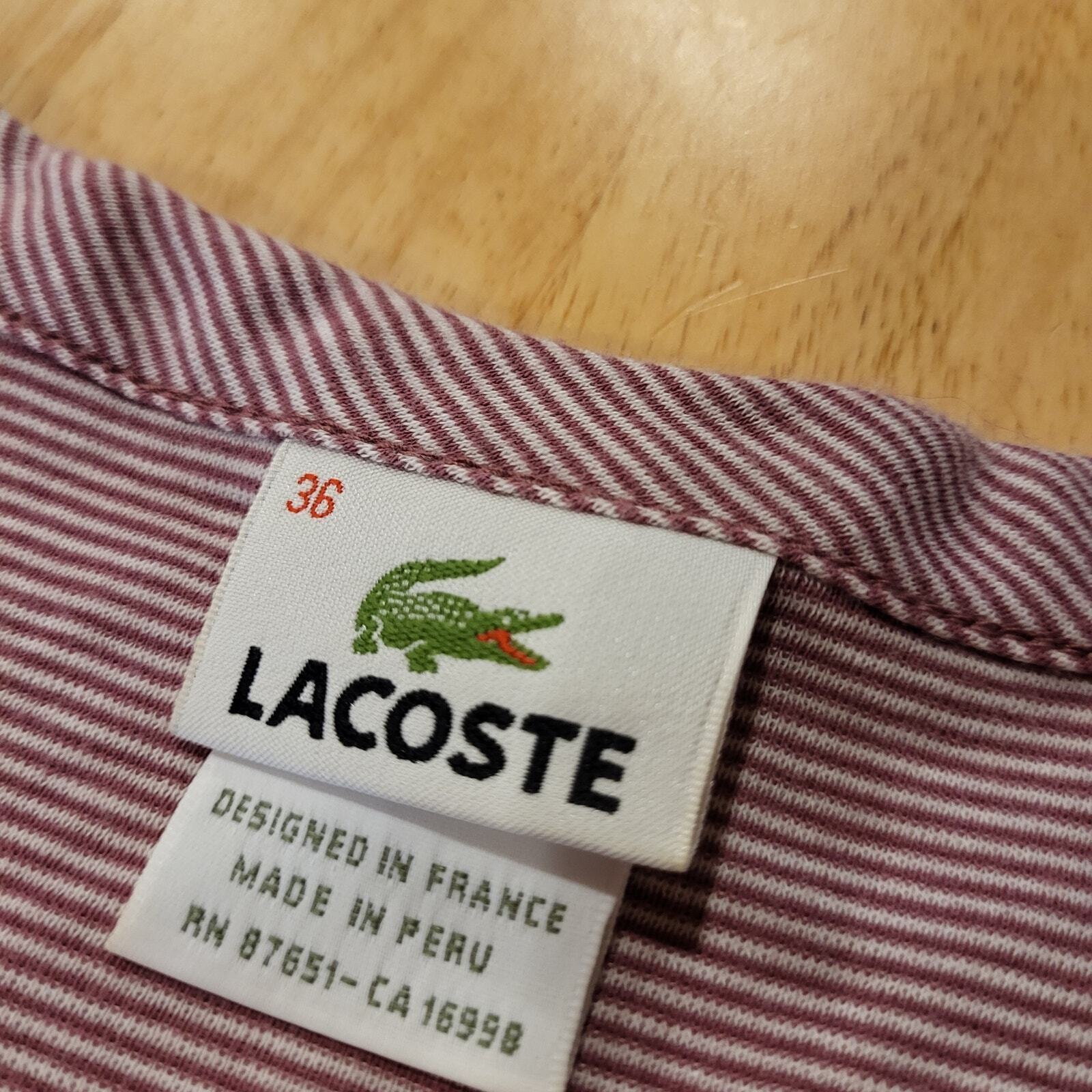 Lacoste Burgundy Short Sleeve Jersey Striped T-shirt 38