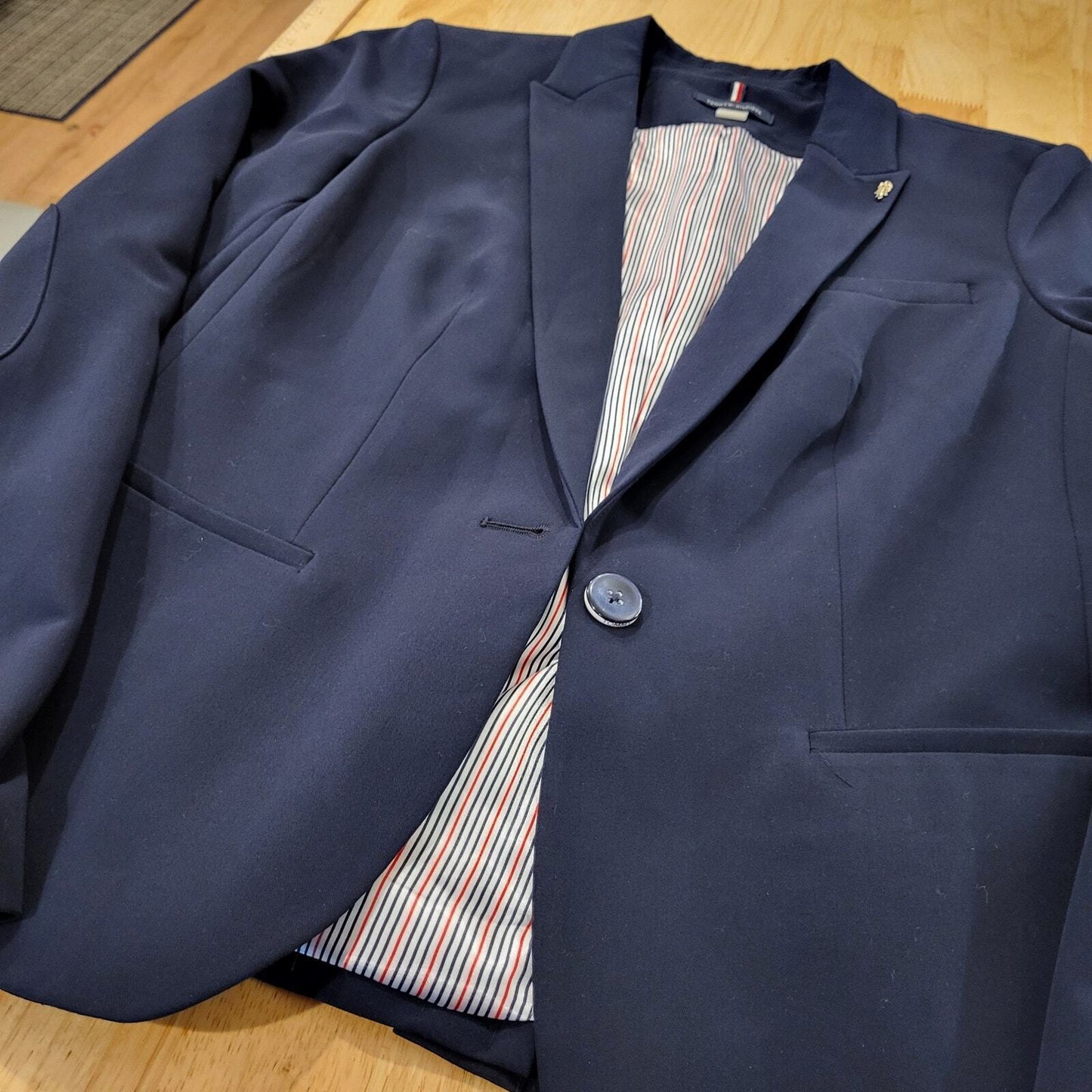 Tommy Hilfiger Size 10 Blue Blazer Satin Striped Lined Button & Gold Detail