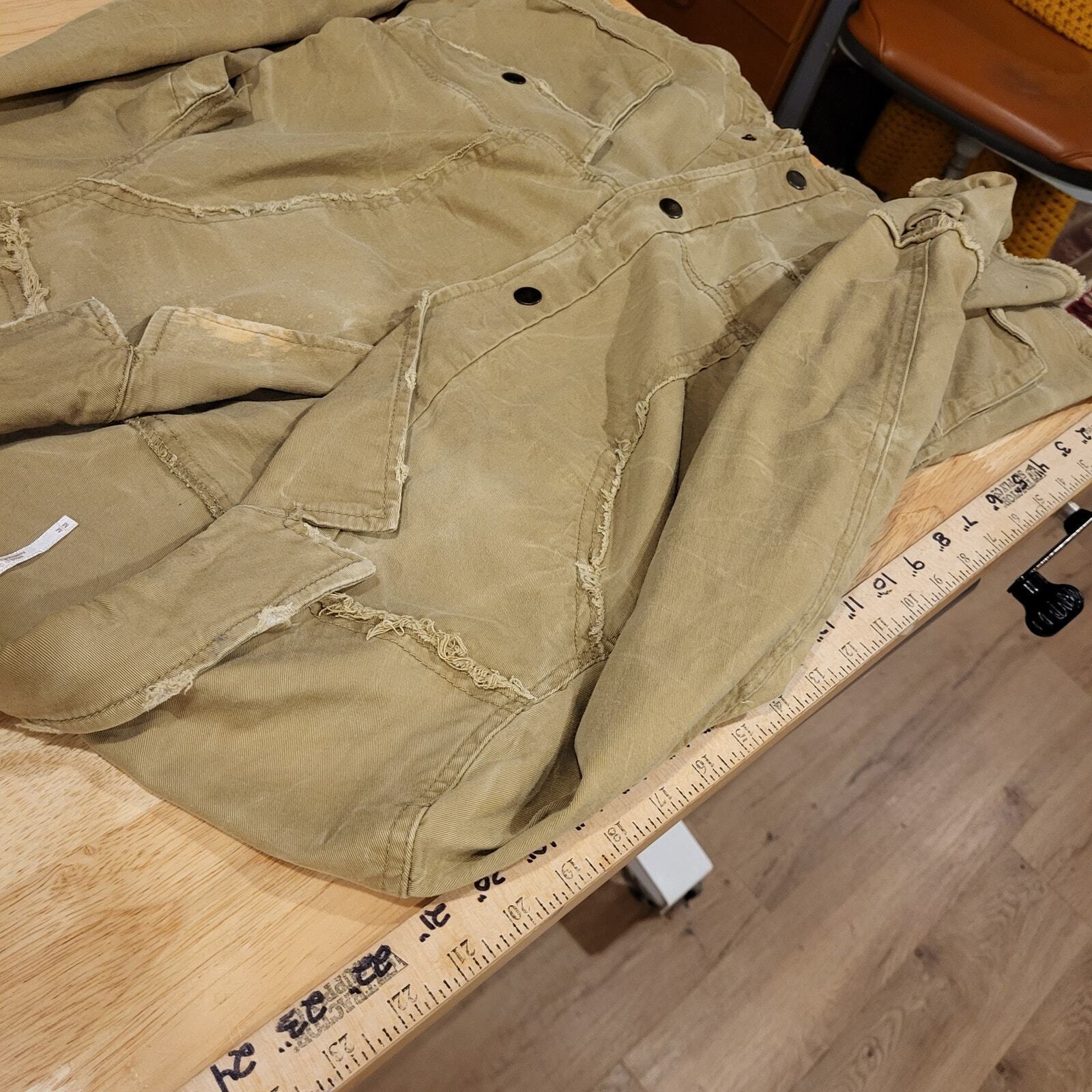 Khaki beige Free People Ruffle Back lace up sleeve Coat (See Bleach Mark) 