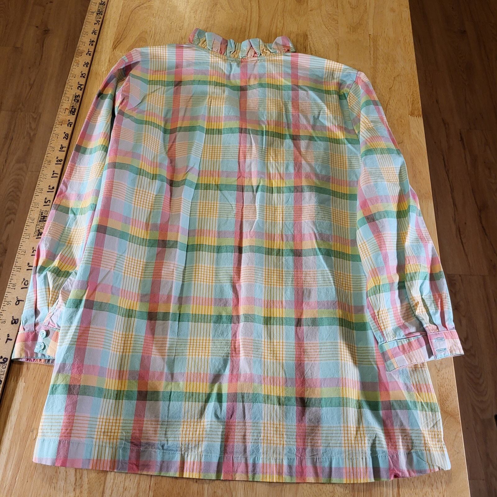 Crown & Ivy Pastel Plaid Ruffle Collar 3/4 Sleeve 25" Long 23" P2P