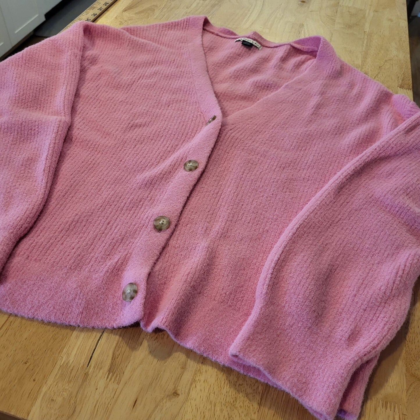 American Eagle Pink Nylon Cardigan Buttons Small 22" Pit To Pit Long Sleeve 