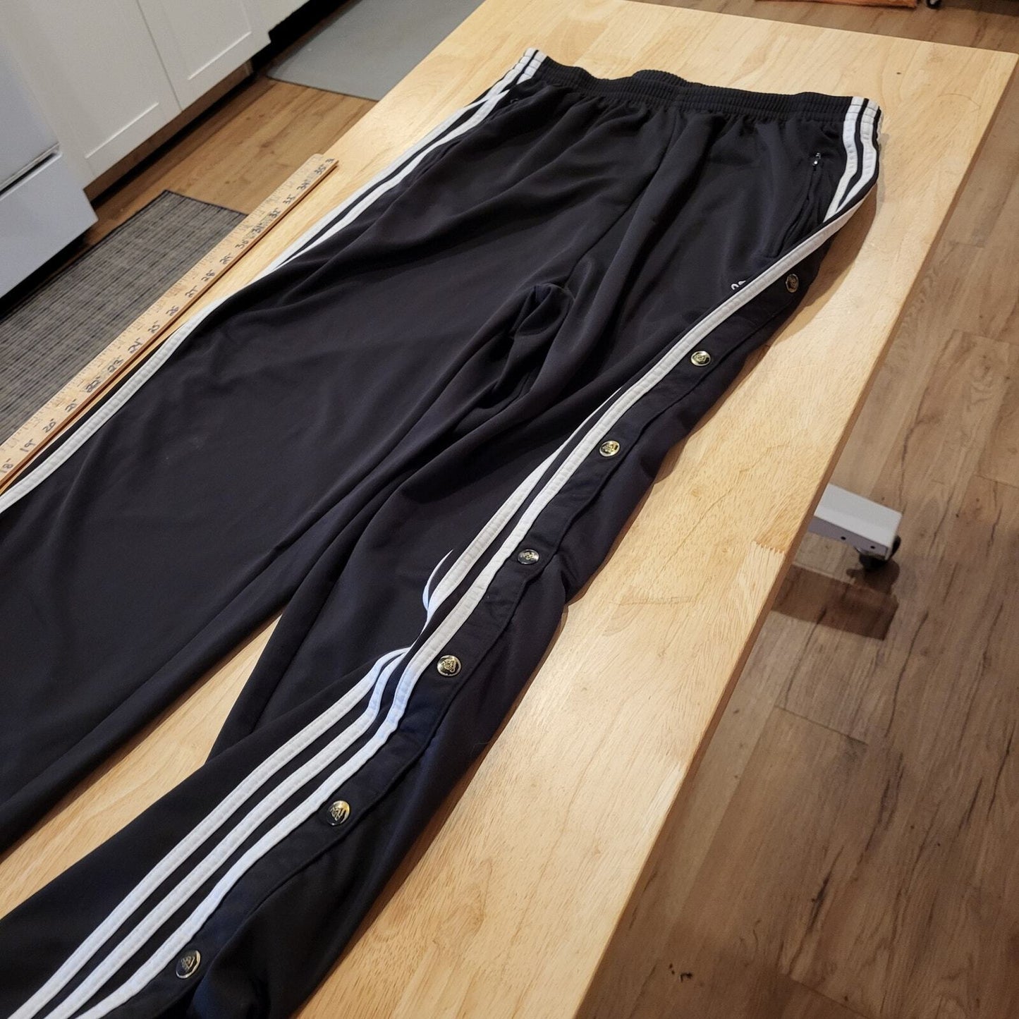 Adidas Extra Large Black Break Away Track Pants Elastic Waist Snap Stripe white