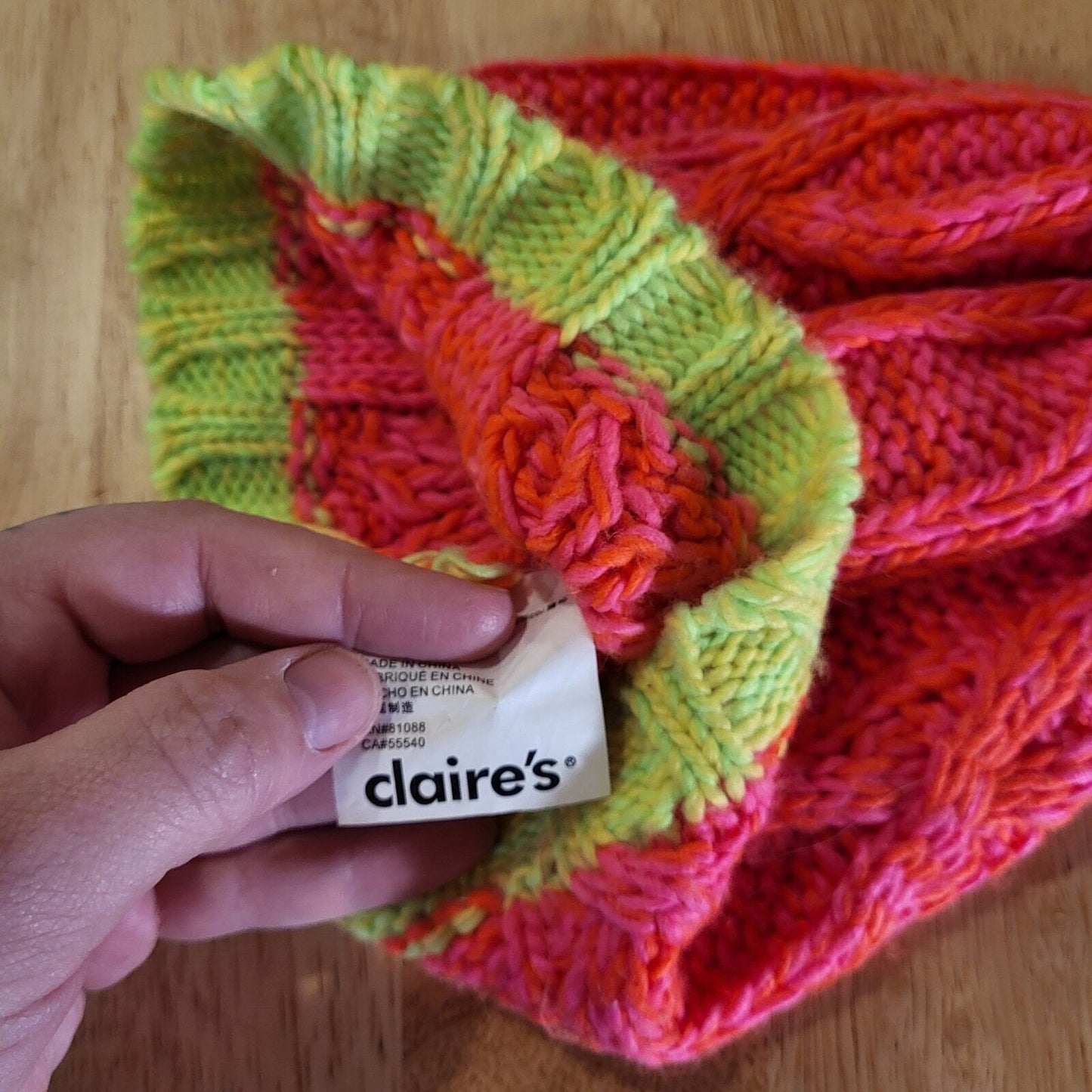 Neon Pink Green Blue Beanie Claire's Kids Pompom Knit 