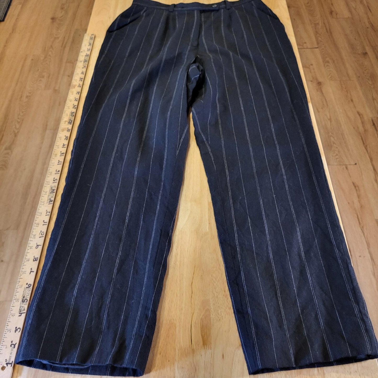 David N. 100% New Wool Woolmark Slacks Size 12 Blue Pinstripe Straight Pleated 
