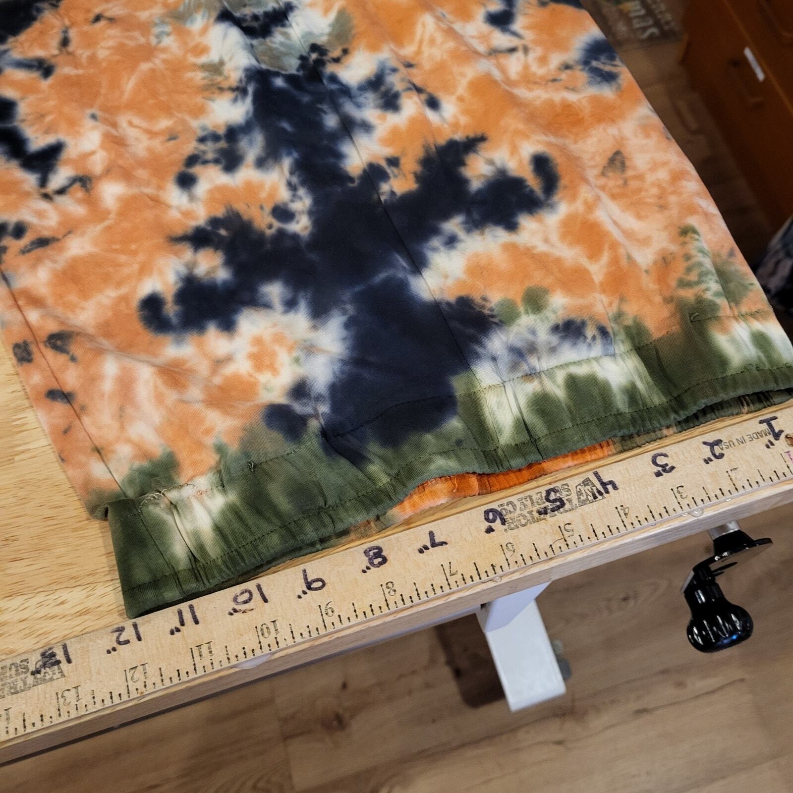 Orange & Blue Tie Dye Jersey Knit Pencil Skirt 24" Waist 31" Long